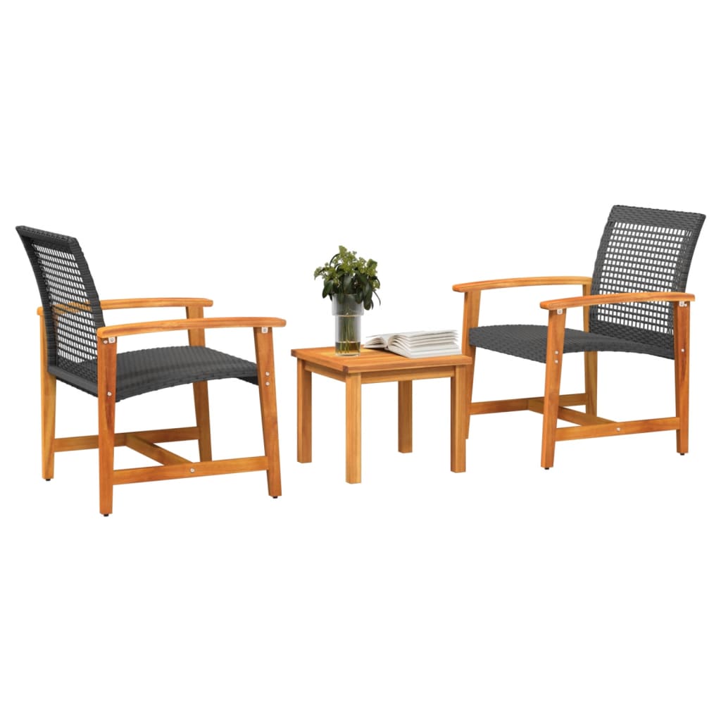 3-delige Bistroset poly rattan en acaciahout zwart is nu te koop bij PeponiXL, paradijselijk wonen!