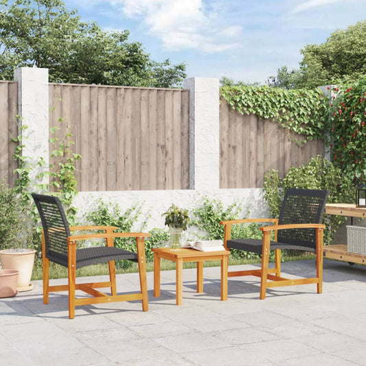 3-delige Bistroset poly rattan en acaciahout zwart is nu te koop bij PeponiXL, paradijselijk wonen!