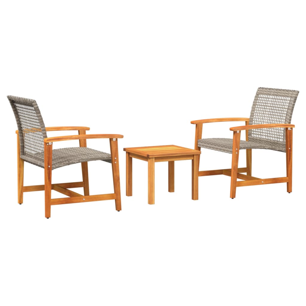 3-delige Bistroset poly rattan en acaciahout grijs is nu te koop bij PeponiXL, paradijselijk wonen!