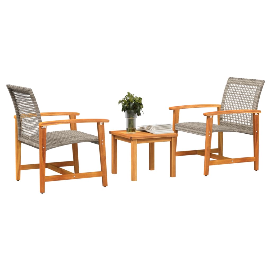 3-delige Bistroset poly rattan en acaciahout grijs is nu te koop bij PeponiXL, paradijselijk wonen!