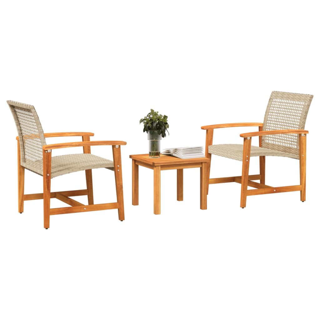 3-delige Bistroset poly rattan en acaciahout beige is nu te koop bij PeponiXL, paradijselijk wonen!