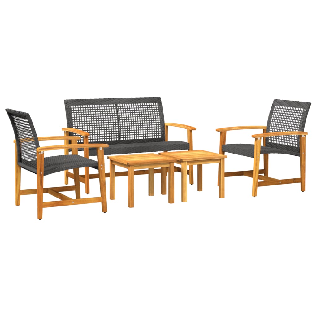 5-delige Loungeset poly rattan en acaciahout zwart is nu te koop bij PeponiXL, paradijselijk wonen!