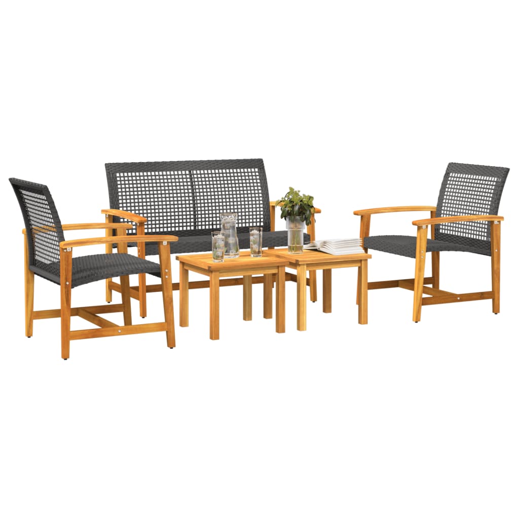 5-delige Loungeset poly rattan en acaciahout zwart is nu te koop bij PeponiXL, paradijselijk wonen!