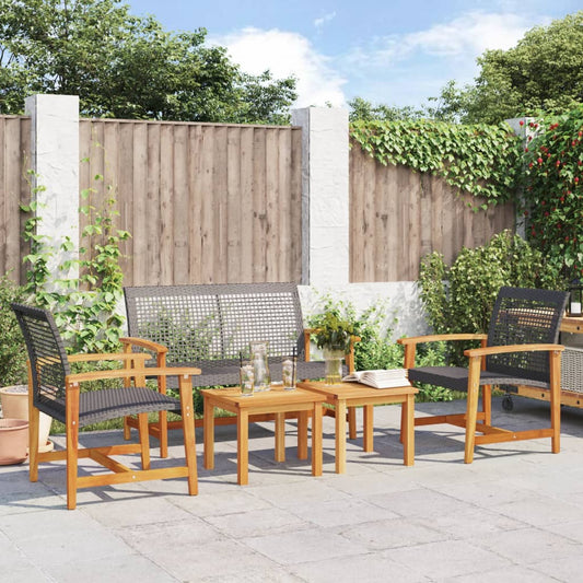 5-delige Loungeset poly rattan en acaciahout zwart is nu te koop bij PeponiXL, paradijselijk wonen!