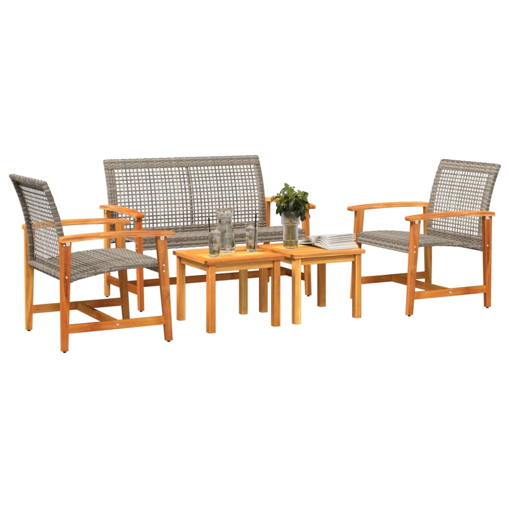 5-delige Loungeset poly rattan en acaciahout grijs is nu te koop bij PeponiXL, paradijselijk wonen!
