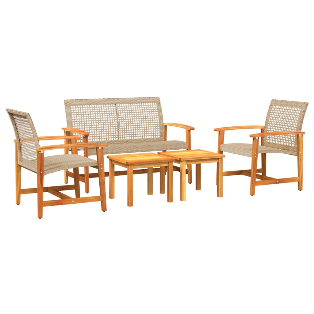 5-delige Loungeset poly rattan en acaciahout beige is nu te koop bij PeponiXL, paradijselijk wonen!