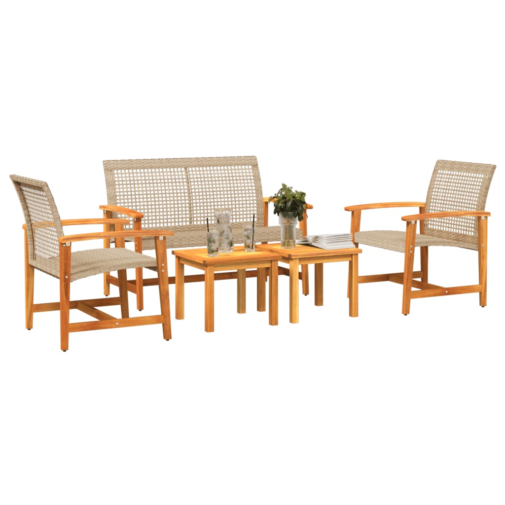 5-delige Loungeset poly rattan en acaciahout beige is nu te koop bij PeponiXL, paradijselijk wonen!