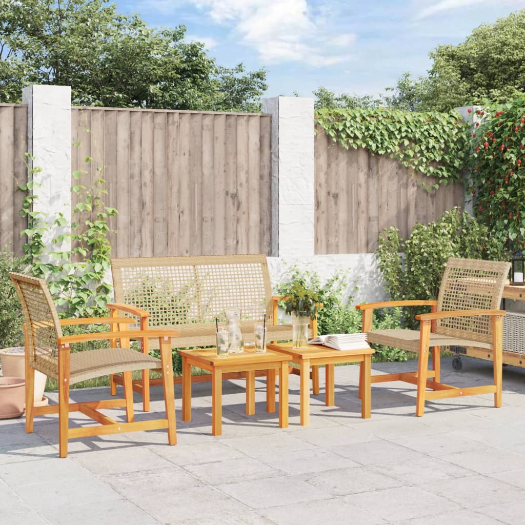 5-delige Loungeset poly rattan en acaciahout beige is nu te koop bij PeponiXL, paradijselijk wonen!