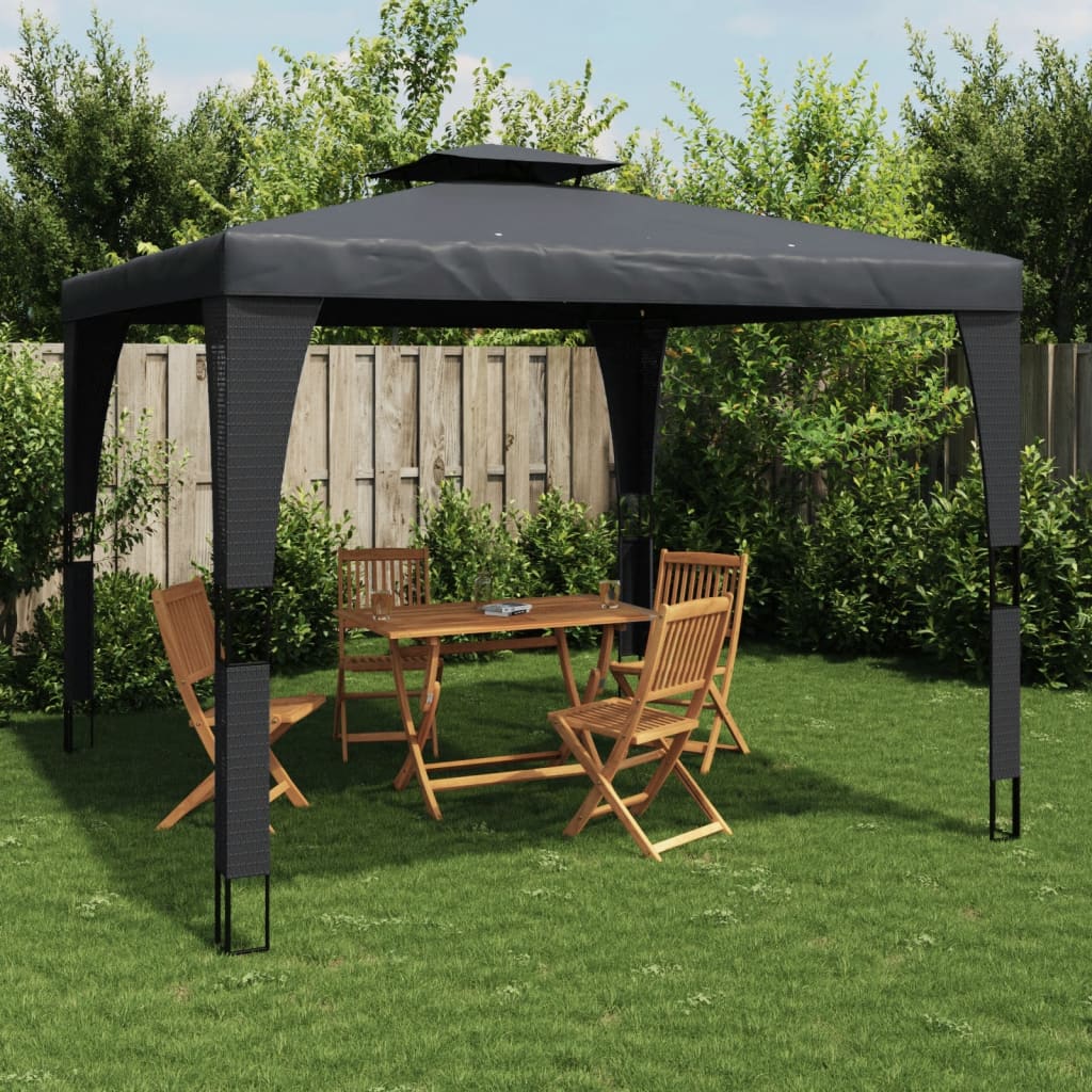 Prieel met dubbel dak 3,98x2,98 m staal antracietkleurig is nu te koop bij PeponiXL, paradijselijk wonen!