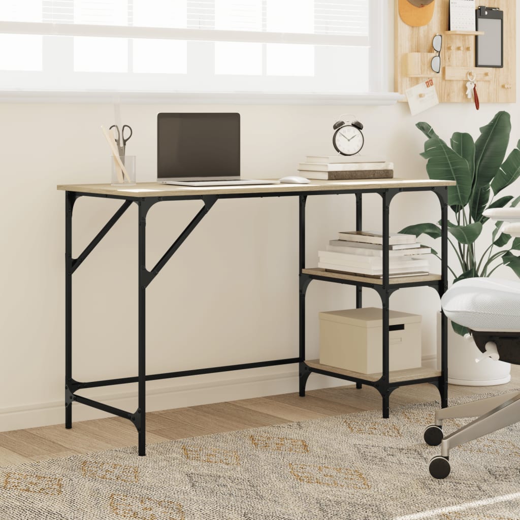 Bureau 120x50x75 cm metaal en bewerkt hout sonoma eikenkleurig is nu te koop bij PeponiXL, paradijselijk wonen!