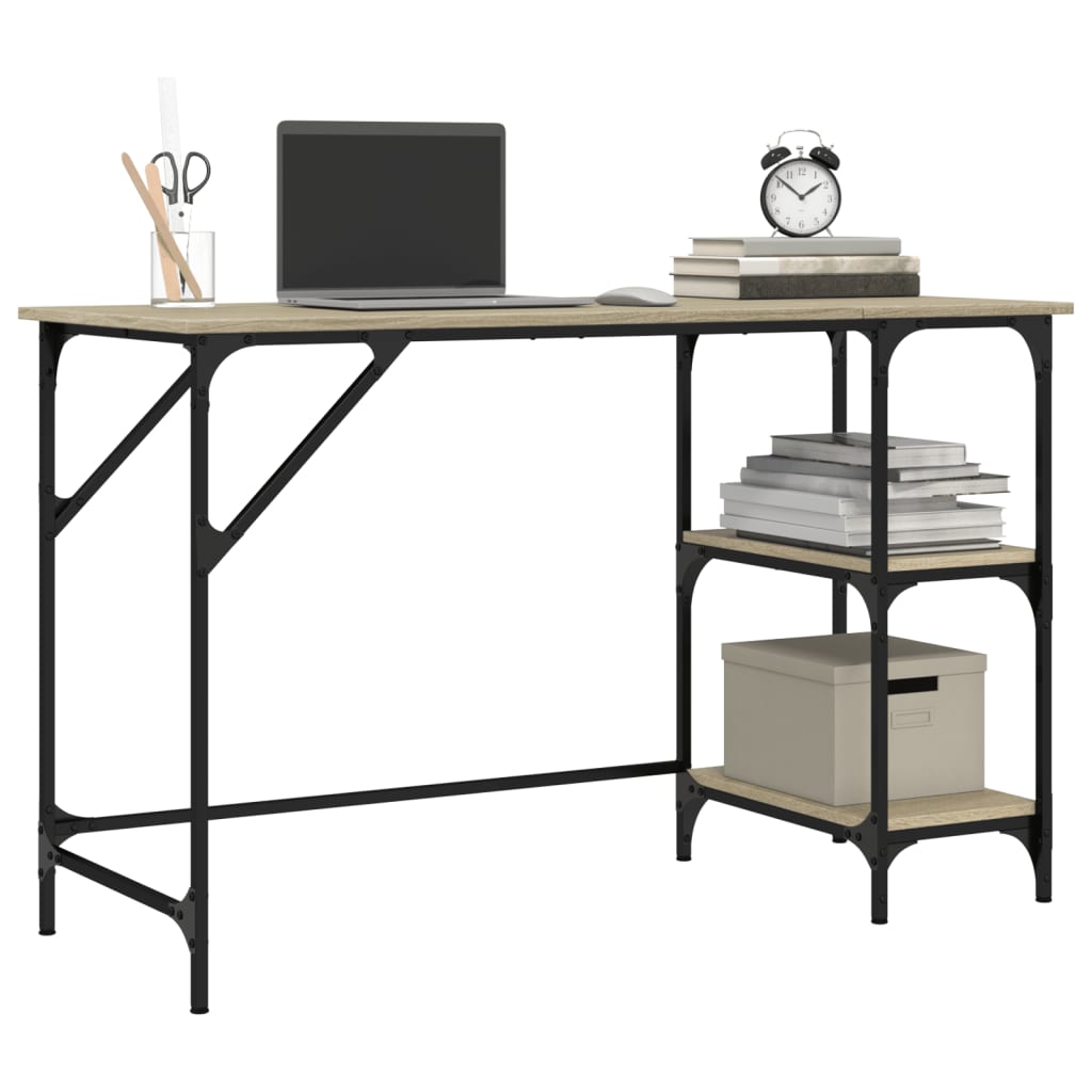 Bureau 120x50x75 cm metaal en bewerkt hout sonoma eikenkleurig is nu te koop bij PeponiXL, paradijselijk wonen!