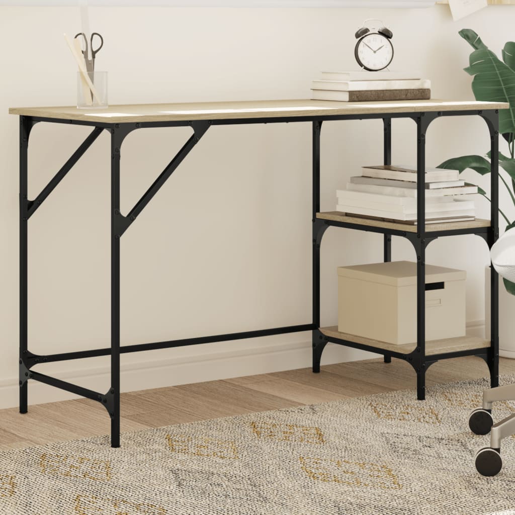 Bureau 120x50x75 cm metaal en bewerkt hout sonoma eikenkleurig is nu te koop bij PeponiXL, paradijselijk wonen!