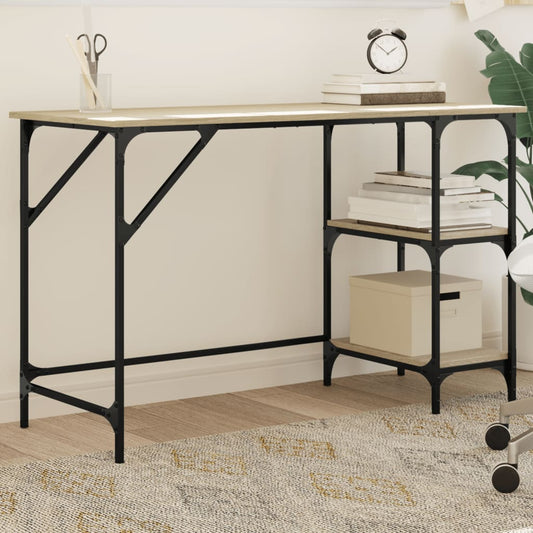 Bureau 120x50x75 cm metaal en bewerkt hout sonoma eikenkleurig is nu te koop bij PeponiXL, paradijselijk wonen!