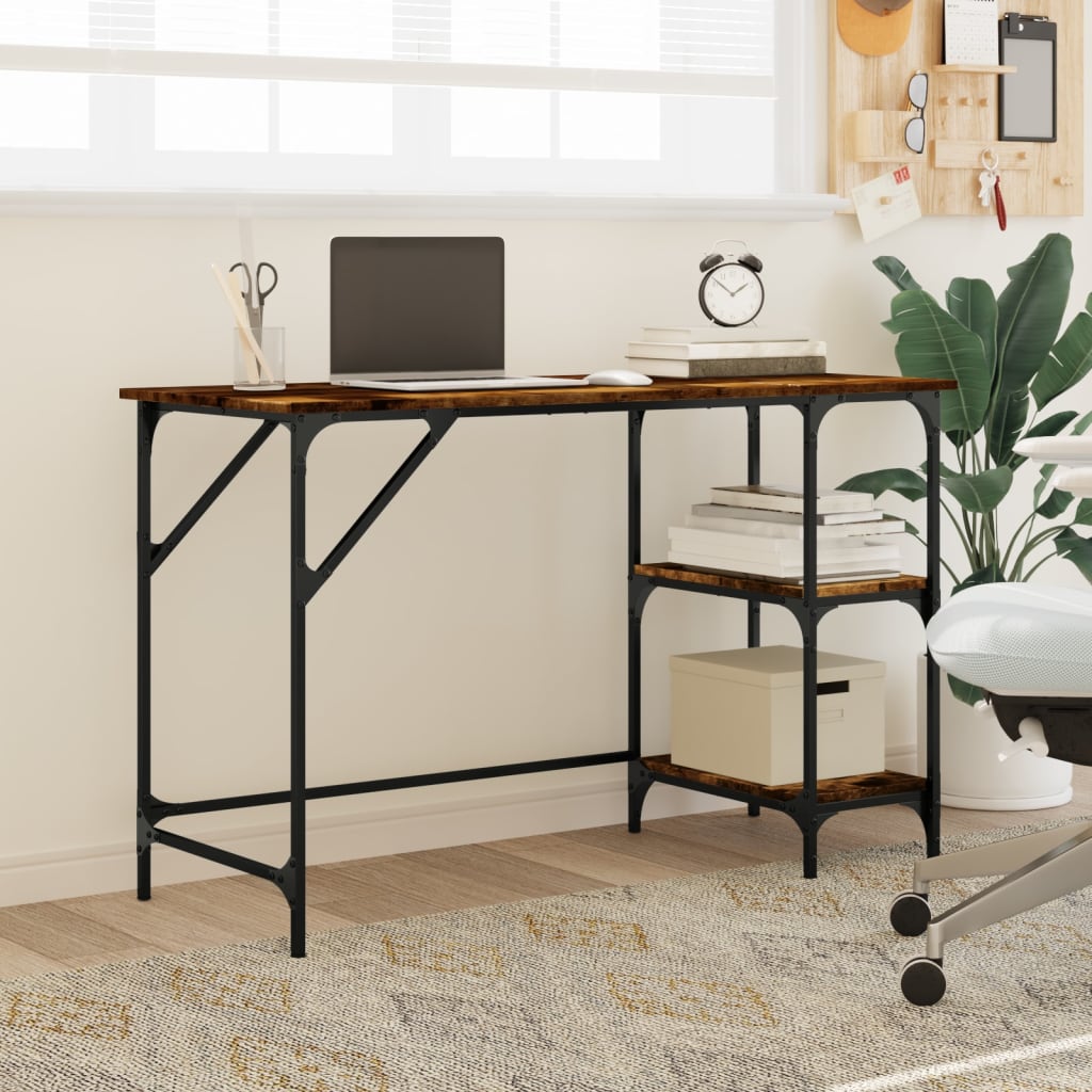 Bureau 120x50x75 cm metaal en bewerkt hout gerookt eikenkleurig is nu te koop bij PeponiXL, paradijselijk wonen!