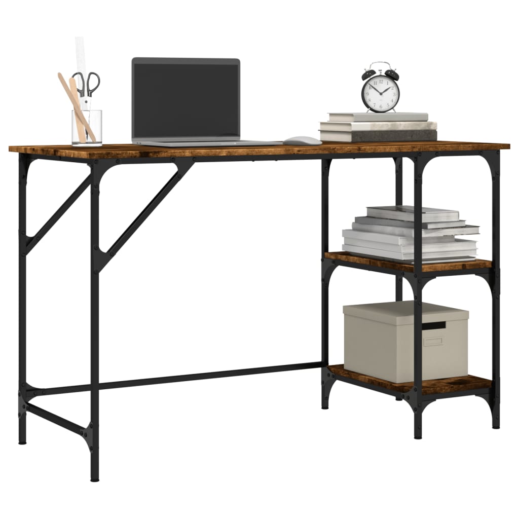 Bureau 120x50x75 cm metaal en bewerkt hout gerookt eikenkleurig is nu te koop bij PeponiXL, paradijselijk wonen!
