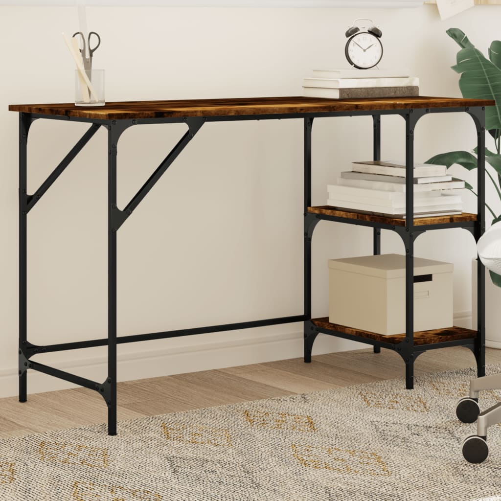 Bureau 120x50x75 cm metaal en bewerkt hout gerookt eikenkleurig is nu te koop bij PeponiXL, paradijselijk wonen!