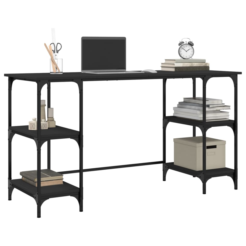 Bureau 140x50x75 cm metaal en bewerkt hout zwart is nu te koop bij PeponiXL, paradijselijk wonen!