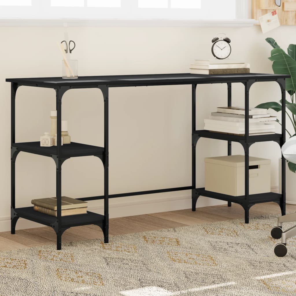 Bureau 140x50x75 cm metaal en bewerkt hout zwart is nu te koop bij PeponiXL, paradijselijk wonen!