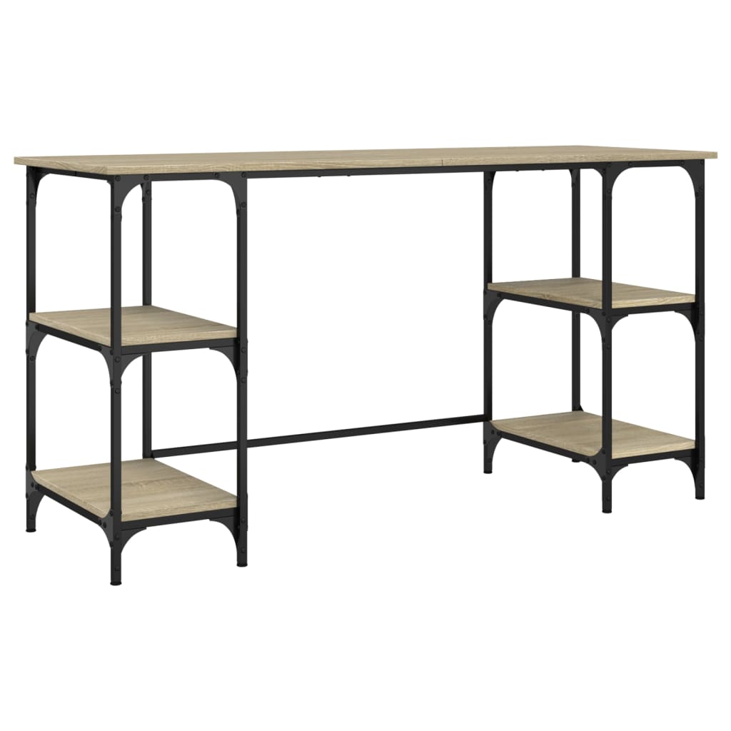 Bureau 140x50x75 cm metaal en bewerkt hout sonoma eikenkleurig is nu te koop bij PeponiXL, paradijselijk wonen!