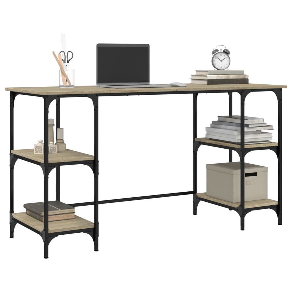 Bureau 140x50x75 cm metaal en bewerkt hout sonoma eikenkleurig is nu te koop bij PeponiXL, paradijselijk wonen!