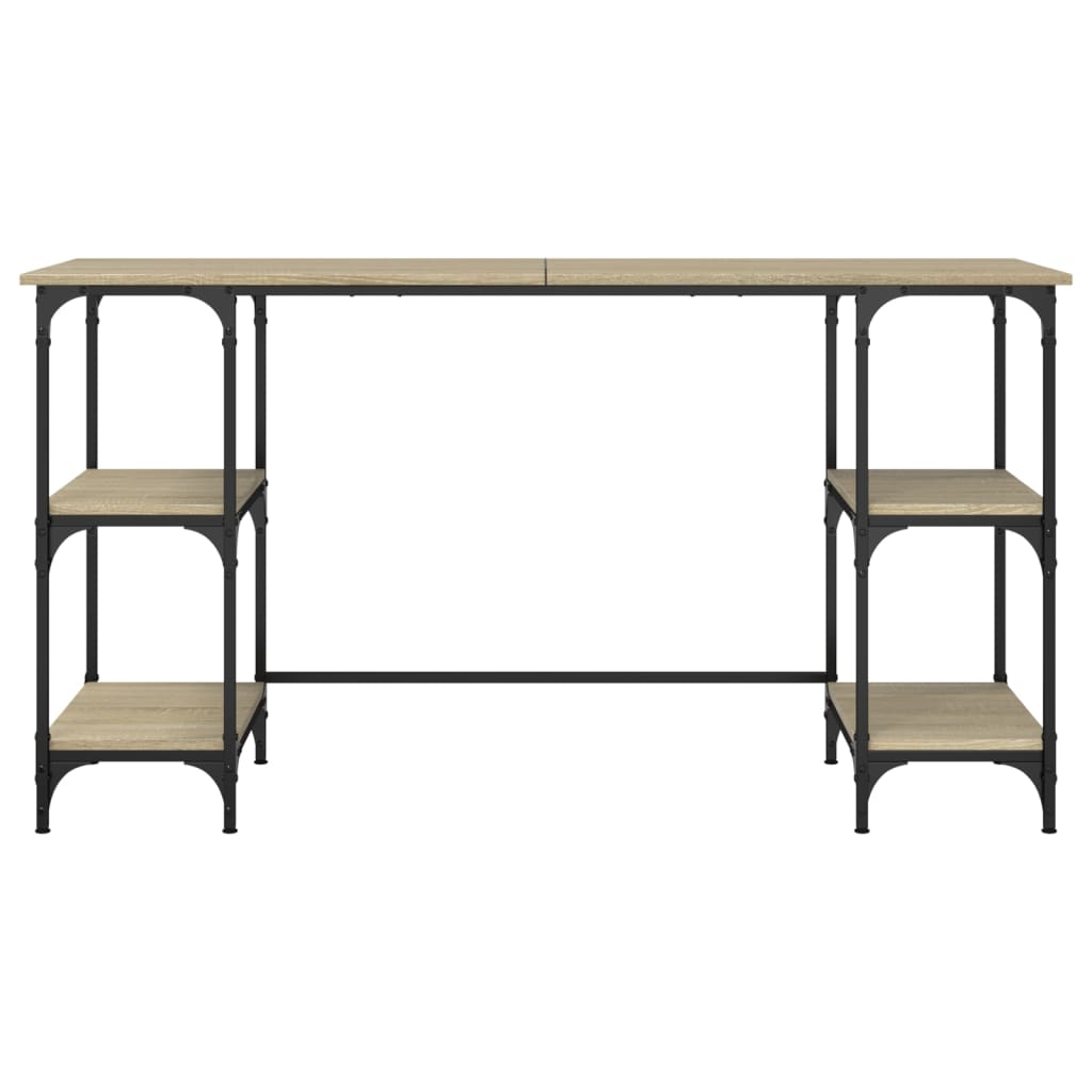 Bureau 140x50x75 cm metaal en bewerkt hout sonoma eikenkleurig is nu te koop bij PeponiXL, paradijselijk wonen!