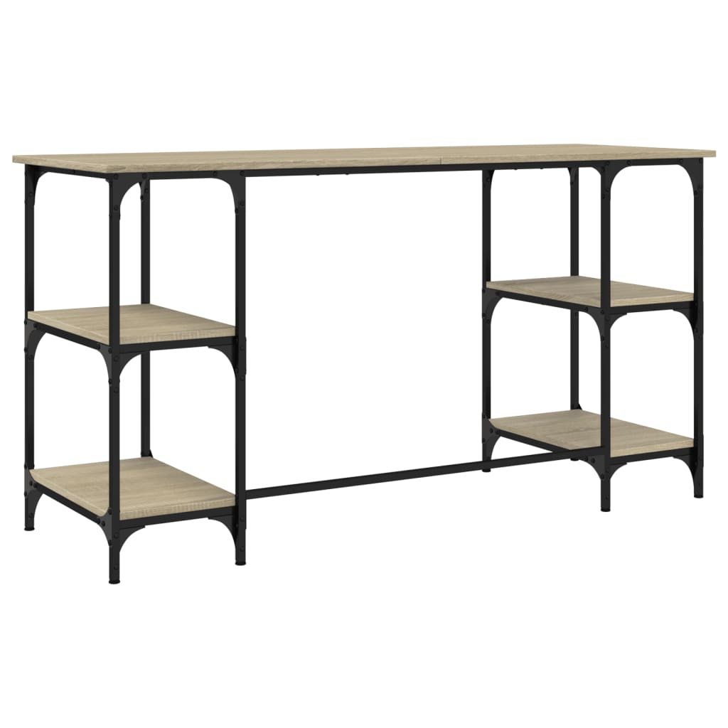 Bureau 140x50x75 cm metaal en bewerkt hout sonoma eikenkleurig is nu te koop bij PeponiXL, paradijselijk wonen!