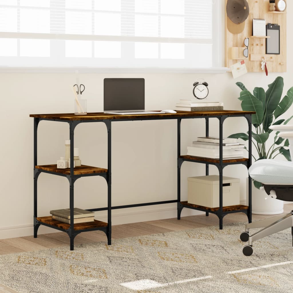 Bureau 140x50x75 cm metaal en bewerkt hout gerookt eikenkleurig is nu te koop bij PeponiXL, paradijselijk wonen!