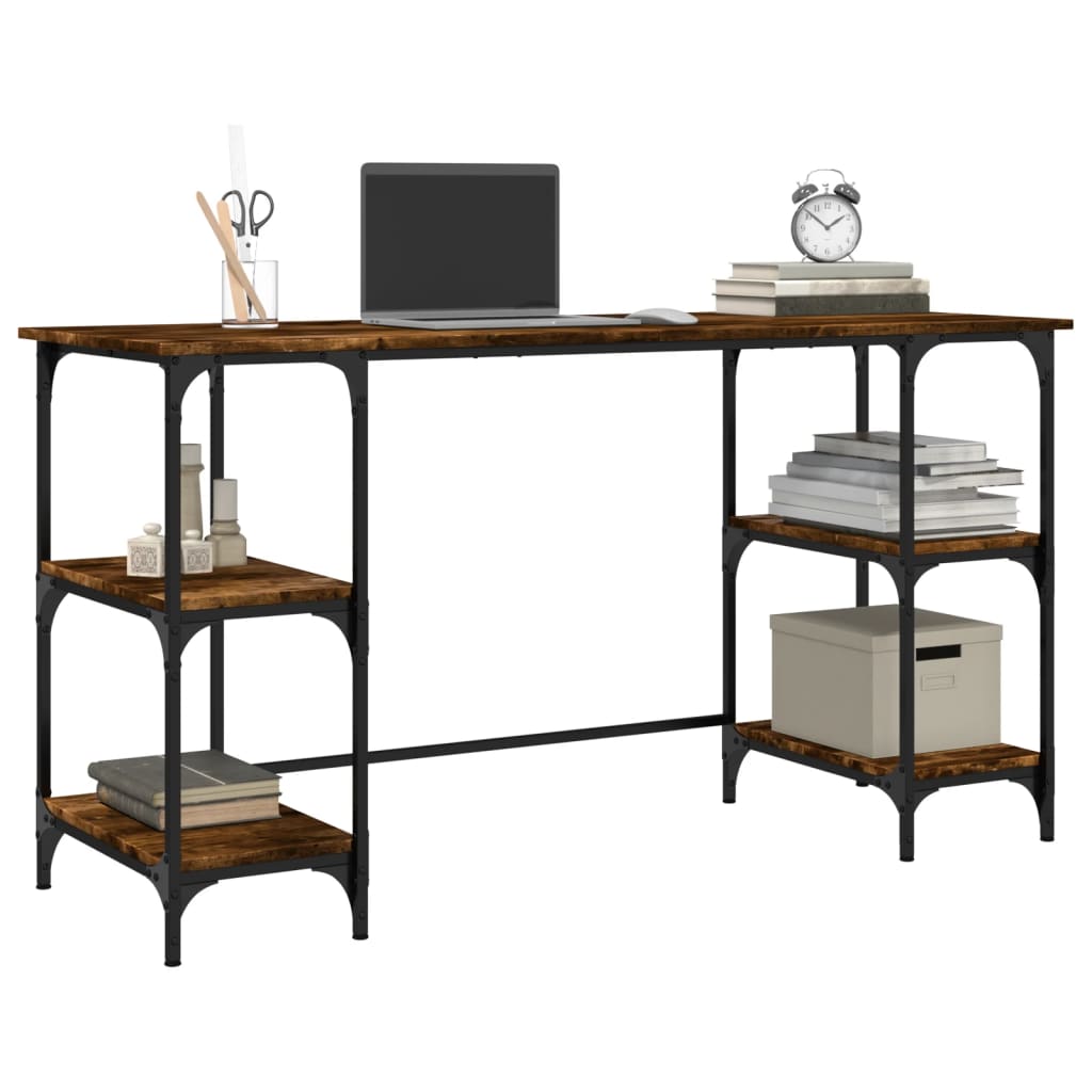 Bureau 140x50x75 cm metaal en bewerkt hout gerookt eikenkleurig is nu te koop bij PeponiXL, paradijselijk wonen!