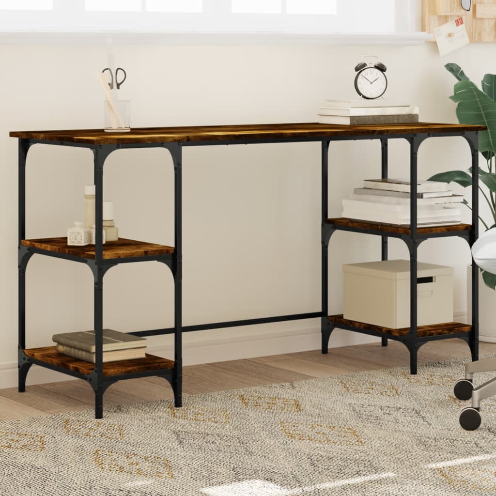Bureau 140x50x75 cm metaal en bewerkt hout gerookt eikenkleurig is nu te koop bij PeponiXL, paradijselijk wonen!