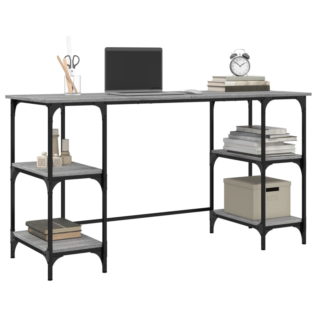 Bureau 140x50x75 cm metaal en bewerkt hout grijs sonoma eiken is nu te koop bij PeponiXL, paradijselijk wonen!