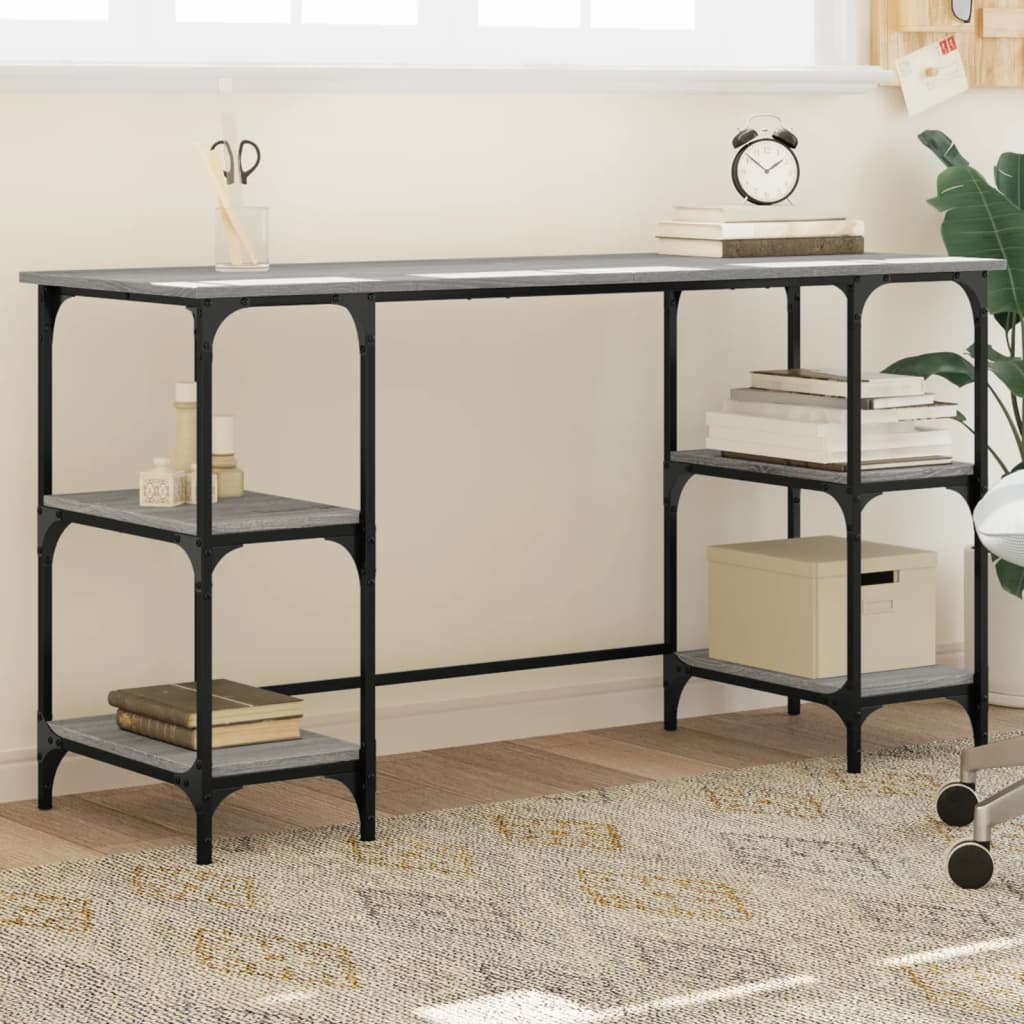Bureau 140x50x75 cm metaal en bewerkt hout grijs sonoma eiken is nu te koop bij PeponiXL, paradijselijk wonen!