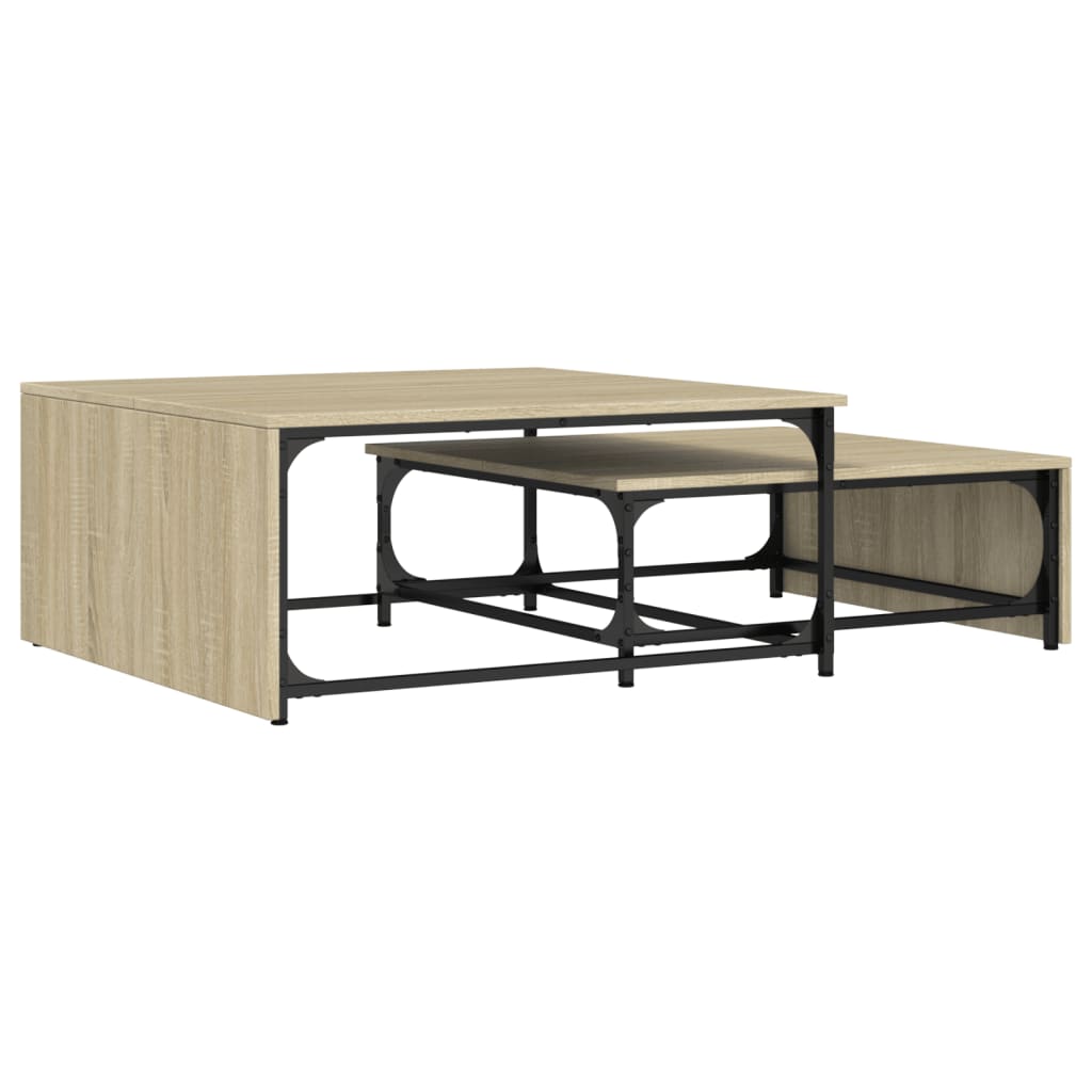 2-delige Salontafelset bewerkt hout en metaal sonoma eikenkleur is nu te koop bij PeponiXL, paradijselijk wonen!