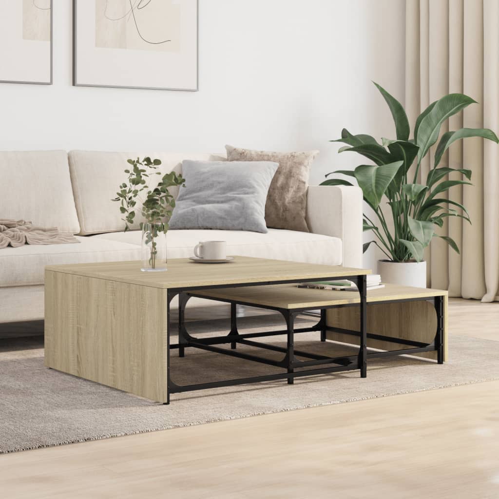 2-delige Salontafelset bewerkt hout en metaal sonoma eikenkleur is nu te koop bij PeponiXL, paradijselijk wonen!