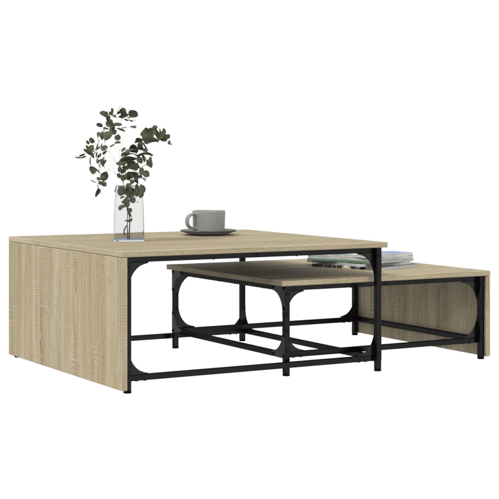 2-delige Salontafelset bewerkt hout en metaal sonoma eikenkleur is nu te koop bij PeponiXL, paradijselijk wonen!