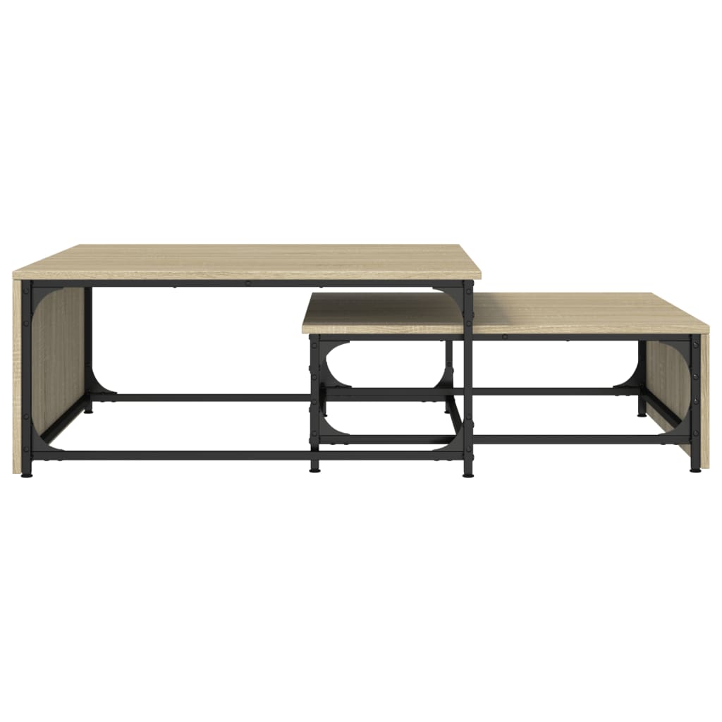 2-delige Salontafelset bewerkt hout en metaal sonoma eikenkleur is nu te koop bij PeponiXL, paradijselijk wonen!