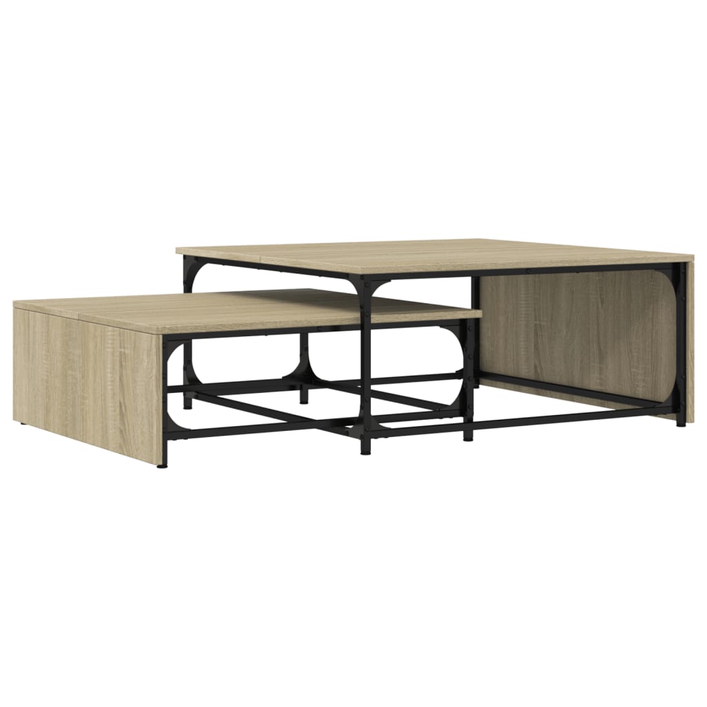 2-delige Salontafelset bewerkt hout en metaal sonoma eikenkleur is nu te koop bij PeponiXL, paradijselijk wonen!