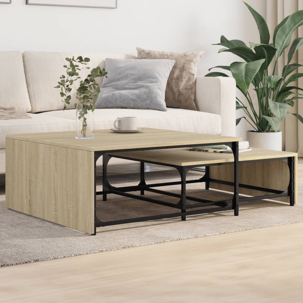 2-delige Salontafelset bewerkt hout en metaal sonoma eikenkleur is nu te koop bij PeponiXL, paradijselijk wonen!