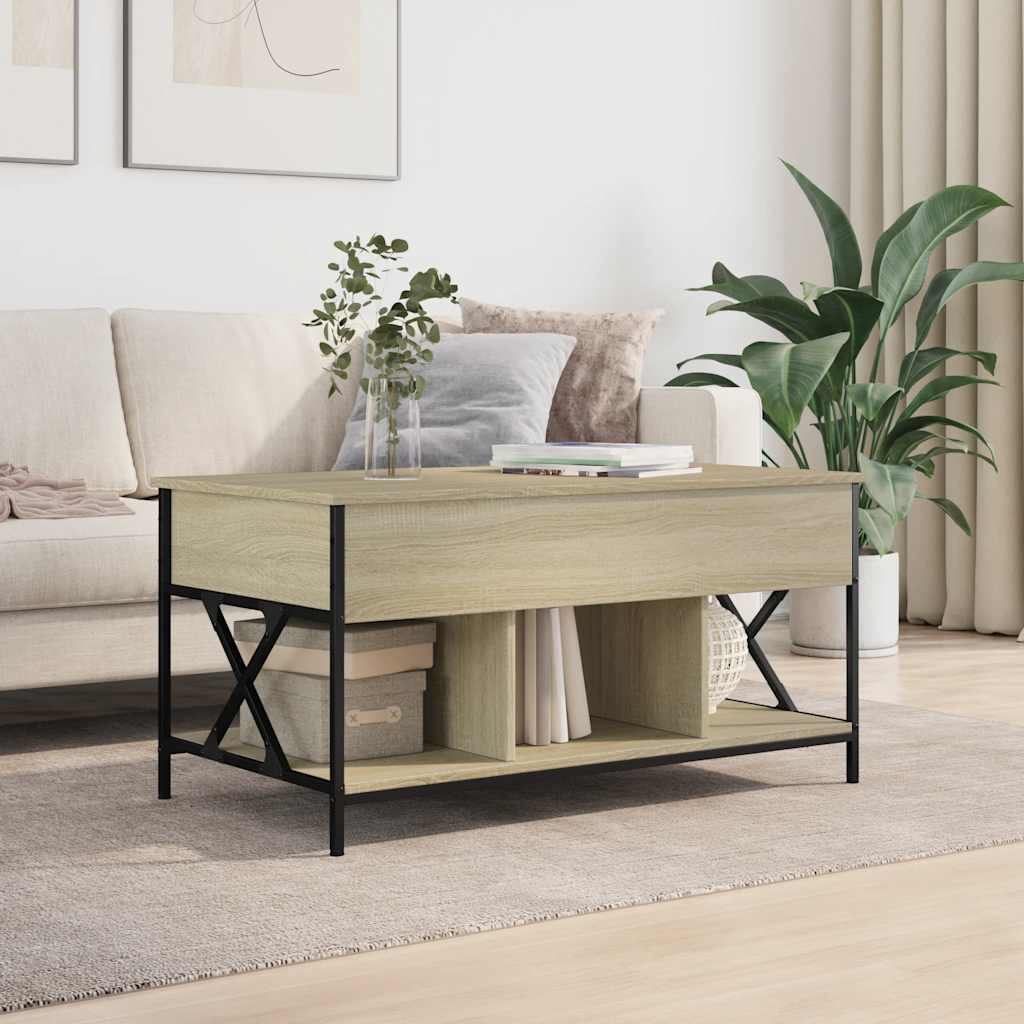 Salontafel 100x55x50 cm bewerkt hout en metaal sonoma eiken is nu te koop bij PeponiXL, paradijselijk wonen!
