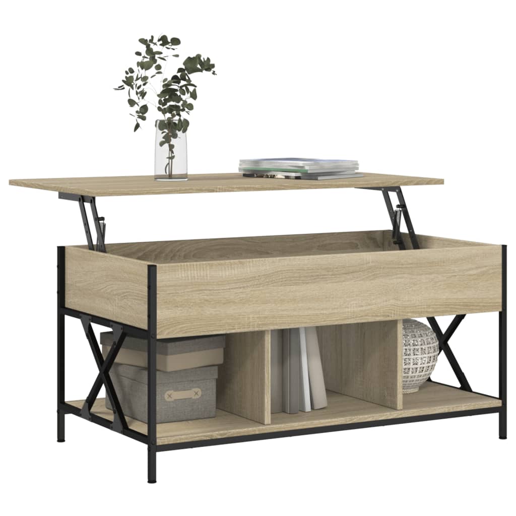 Salontafel 100x55x50 cm bewerkt hout en metaal sonoma eiken is nu te koop bij PeponiXL, paradijselijk wonen!