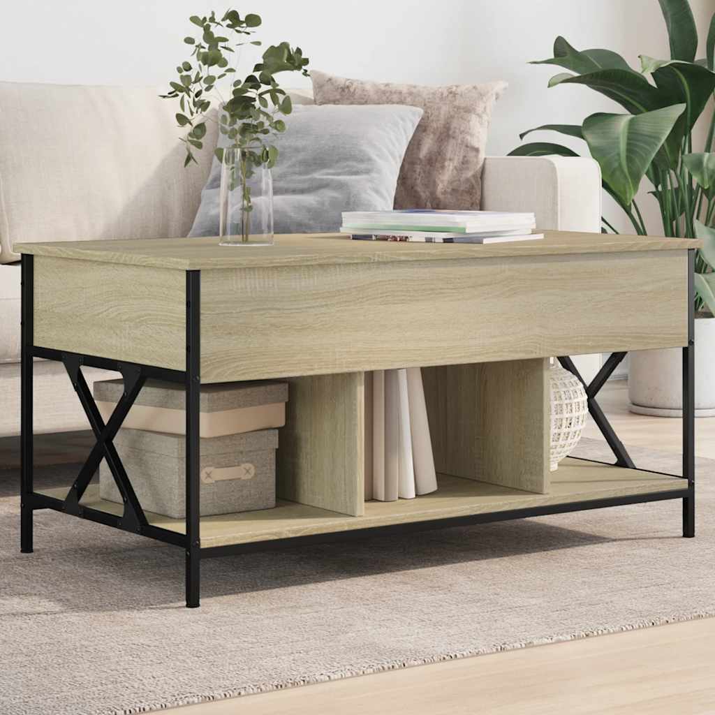 Salontafel 100x55x50 cm bewerkt hout en metaal sonoma eiken is nu te koop bij PeponiXL, paradijselijk wonen!