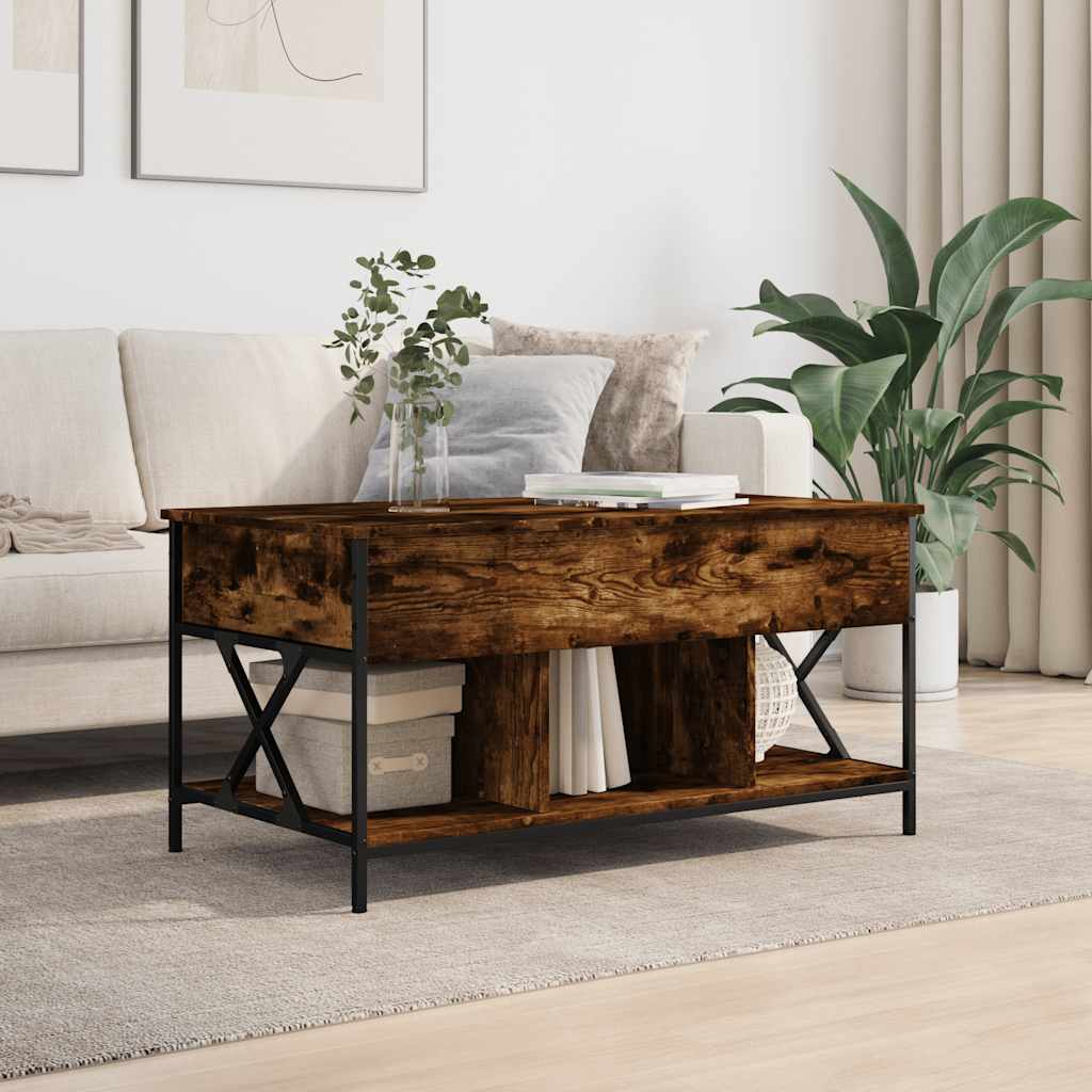 Salontafel 100x55x50 cm bewerkt hout en metaal gerookt eiken is nu te koop bij PeponiXL, paradijselijk wonen!
