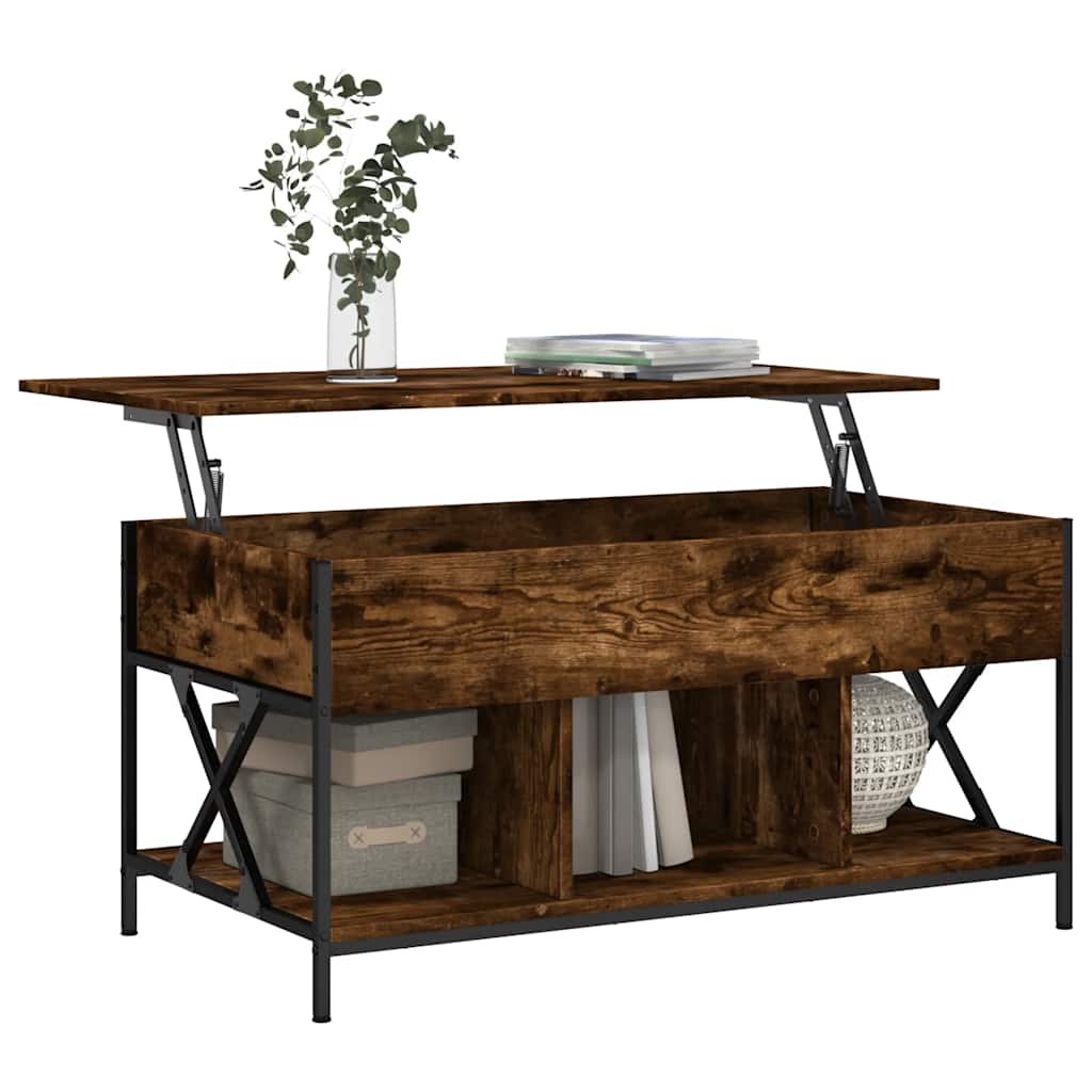 Salontafel 100x55x50 cm bewerkt hout en metaal gerookt eiken is nu te koop bij PeponiXL, paradijselijk wonen!