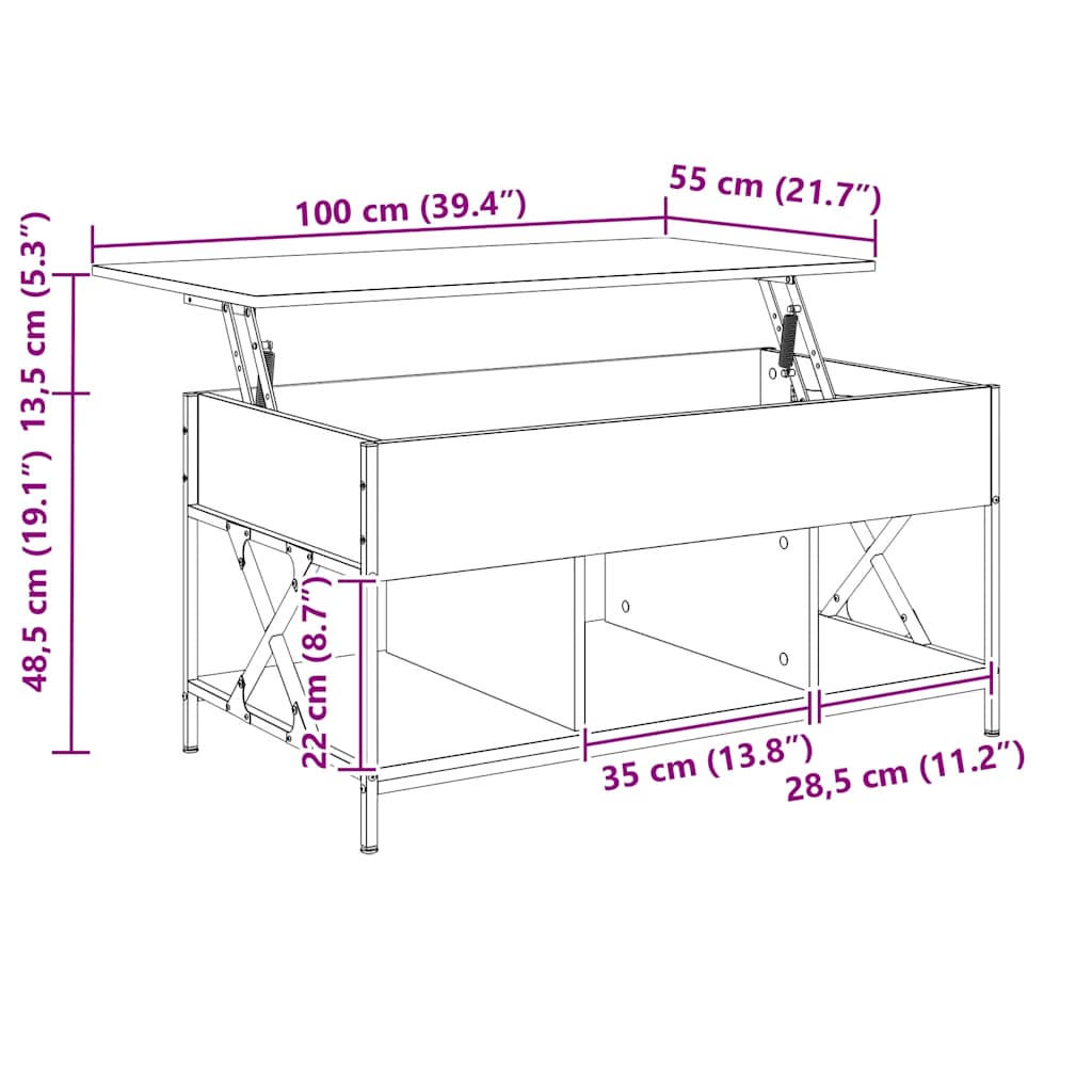 Salontafel 100x55x50 cm bewerkt hout en metaal gerookt eiken is nu te koop bij PeponiXL, paradijselijk wonen!