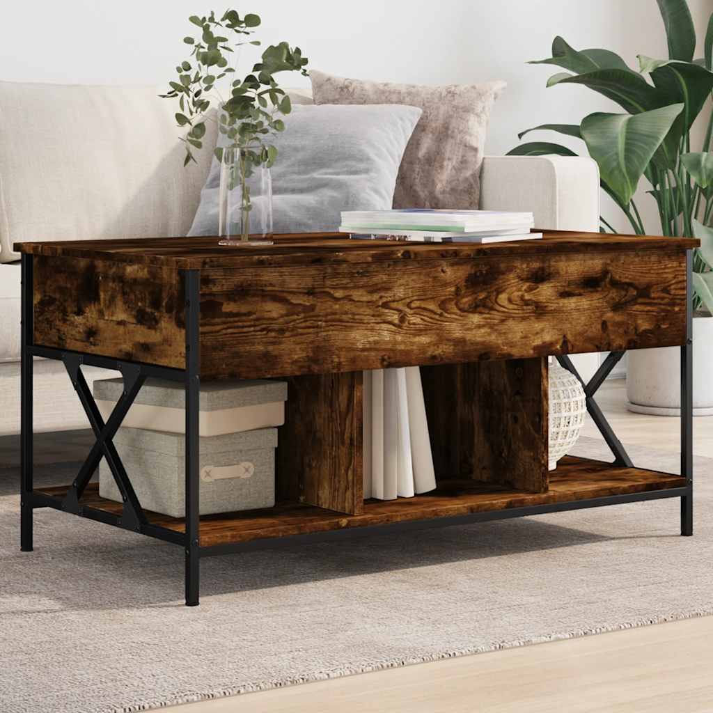 Salontafel 100x55x50 cm bewerkt hout en metaal gerookt eiken is nu te koop bij PeponiXL, paradijselijk wonen!