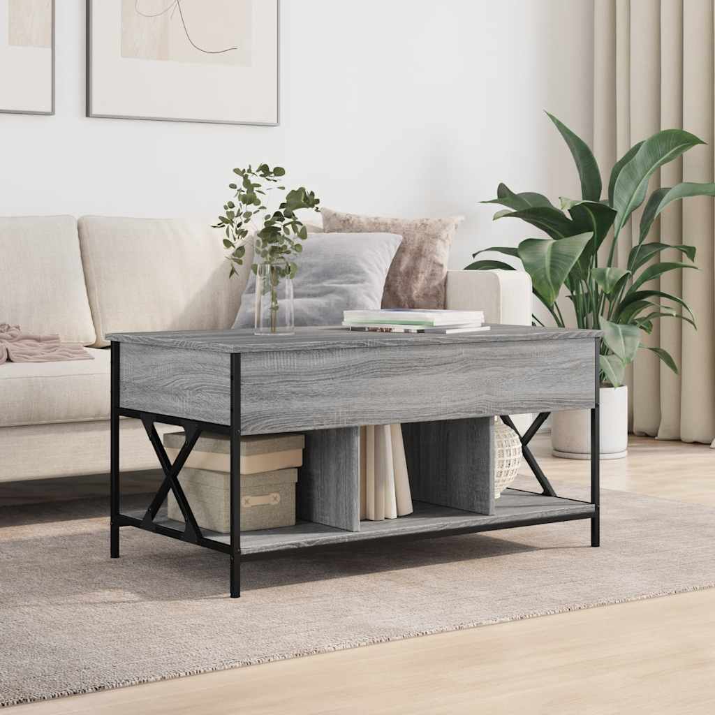 Salontafel 100x55x50 cm bewerkt hout en metaal grijs sonoma is nu te koop bij PeponiXL, paradijselijk wonen!