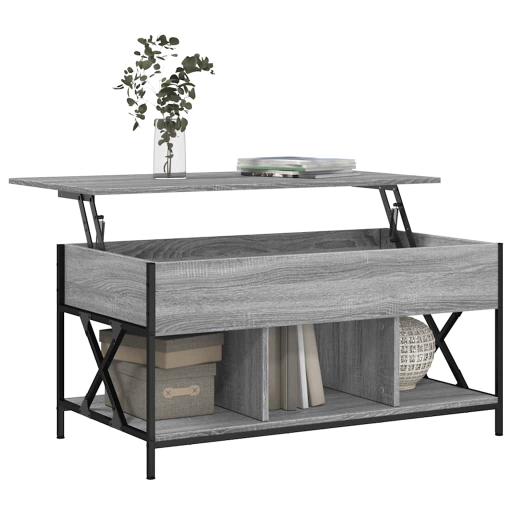 Salontafel 100x55x50 cm bewerkt hout en metaal grijs sonoma is nu te koop bij PeponiXL, paradijselijk wonen!