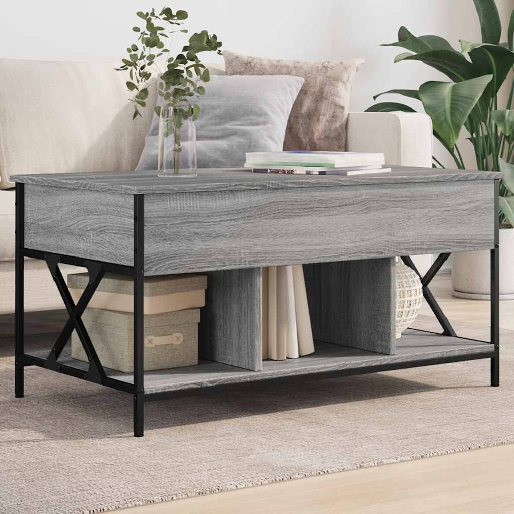Salontafel 100x55x50 cm bewerkt hout en metaal grijs sonoma is nu te koop bij PeponiXL, paradijselijk wonen!