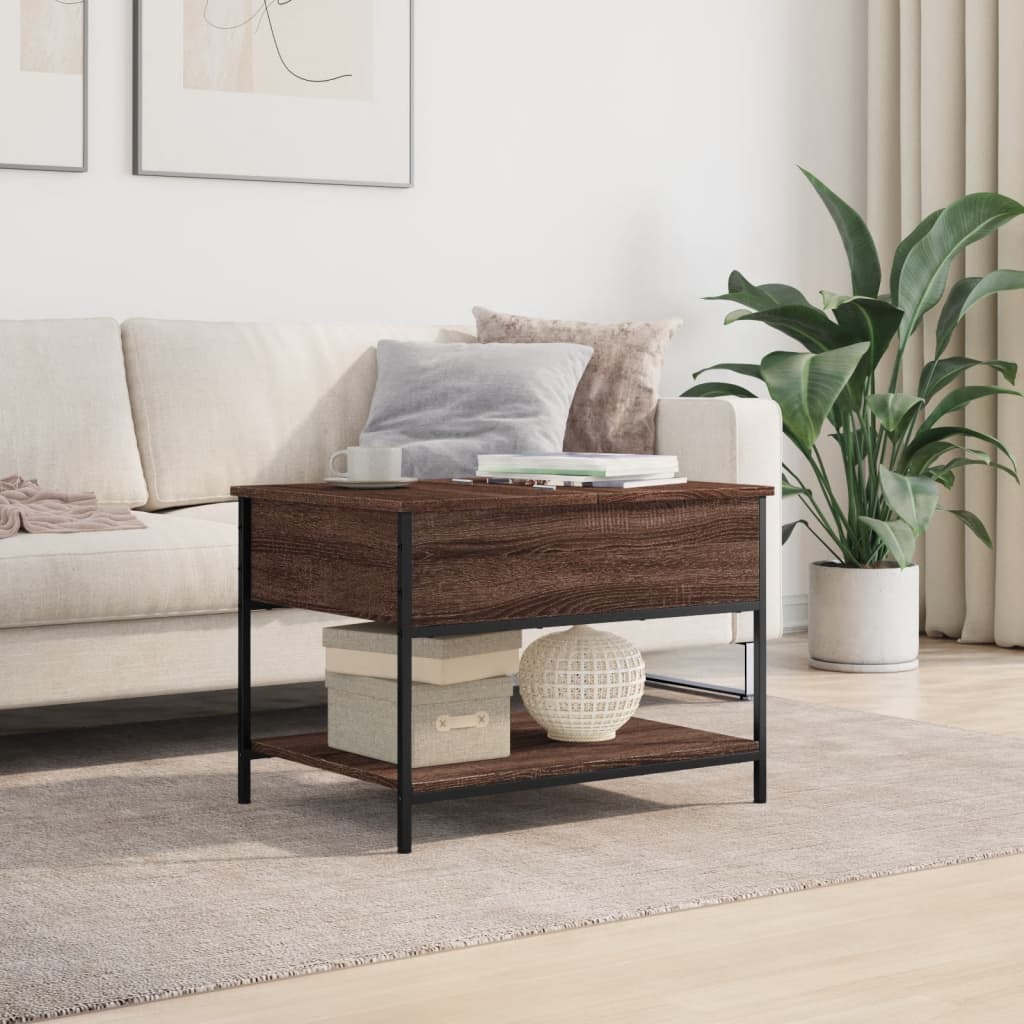 Salontafel 70x50x50 cm bewerkt hout en metaal bruineikenkleur is nu te koop bij PeponiXL, paradijselijk wonen!