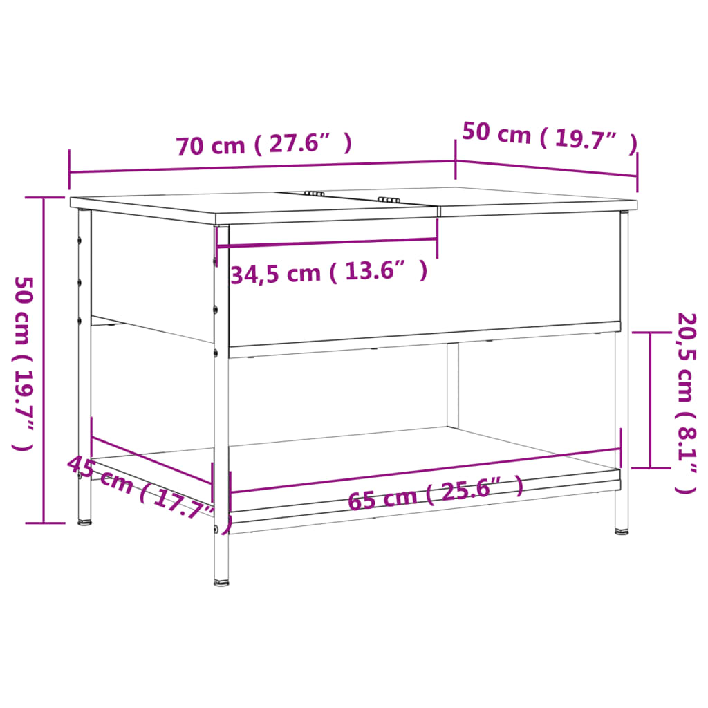 Salontafel 70x50x50 cm bewerkt hout en metaal bruineikenkleur is nu te koop bij PeponiXL, paradijselijk wonen!