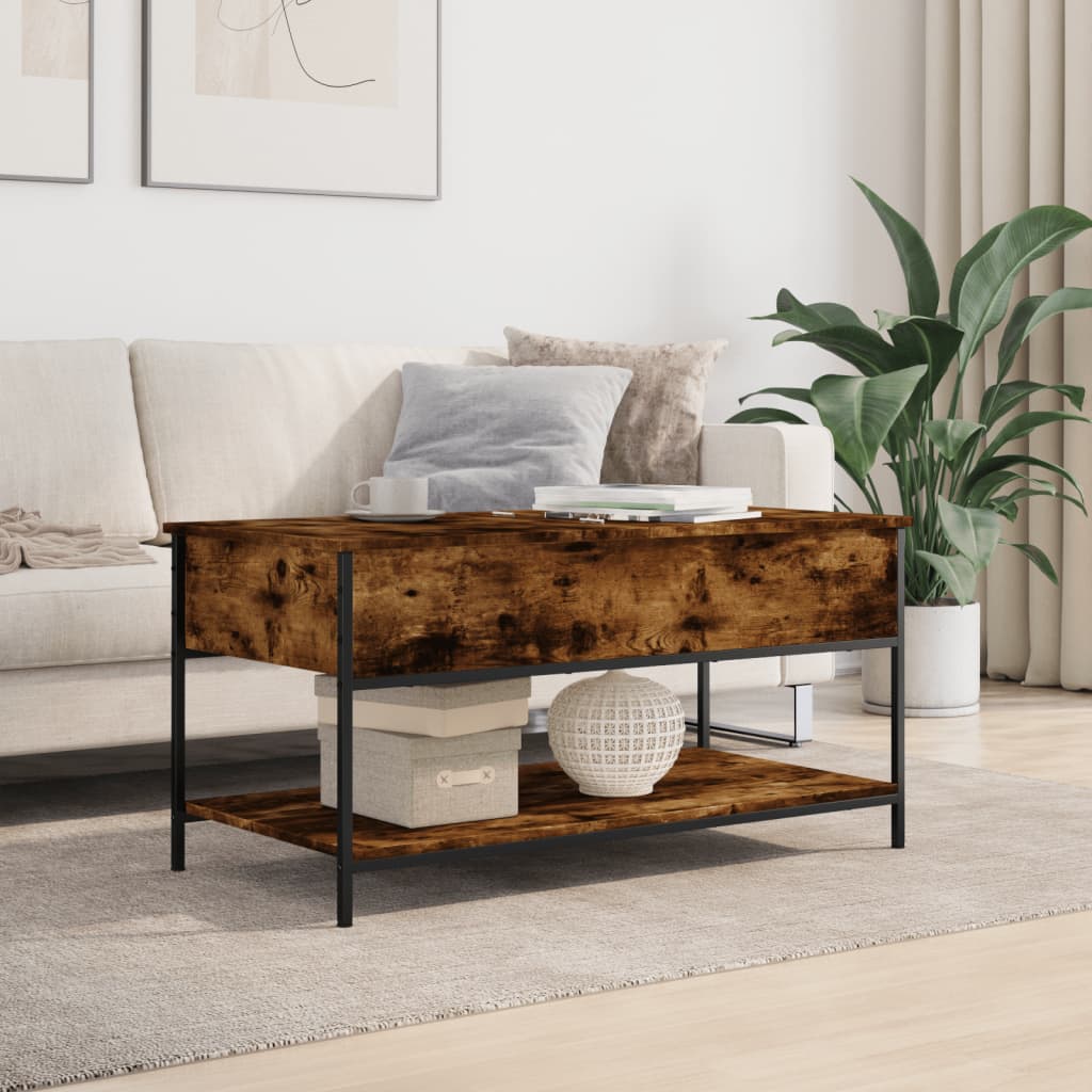 Salontafel 100x50x50 cm bewerkt hout en metaal gerookt eiken is nu te koop bij PeponiXL, paradijselijk wonen!